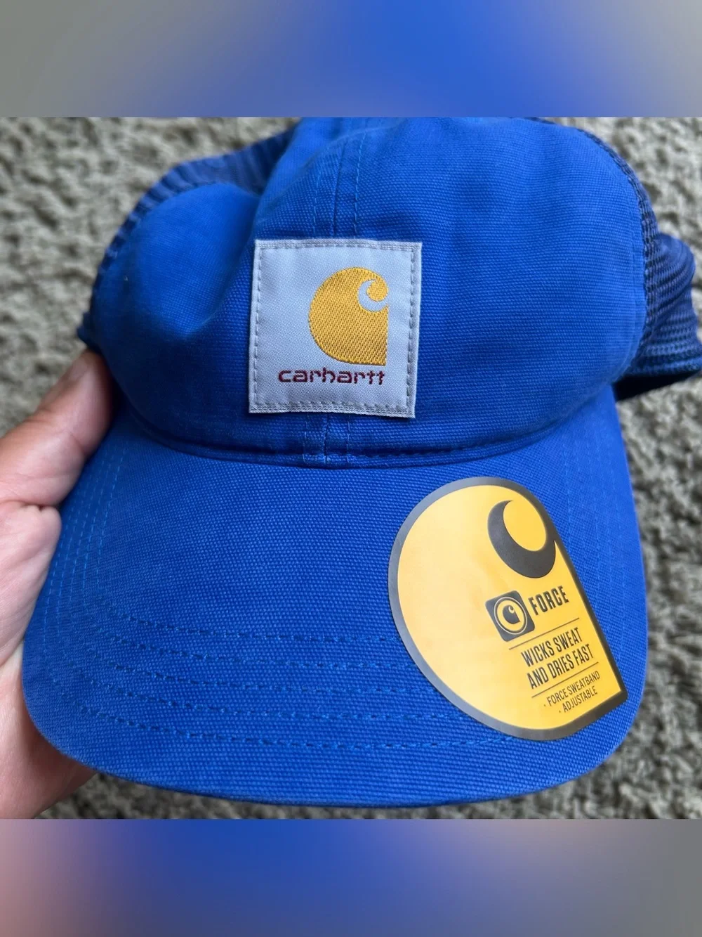 NWT Carhartt Force Hat Mens OS Adjustable Snap Back Blue Canvas Mesh Trucker Cap